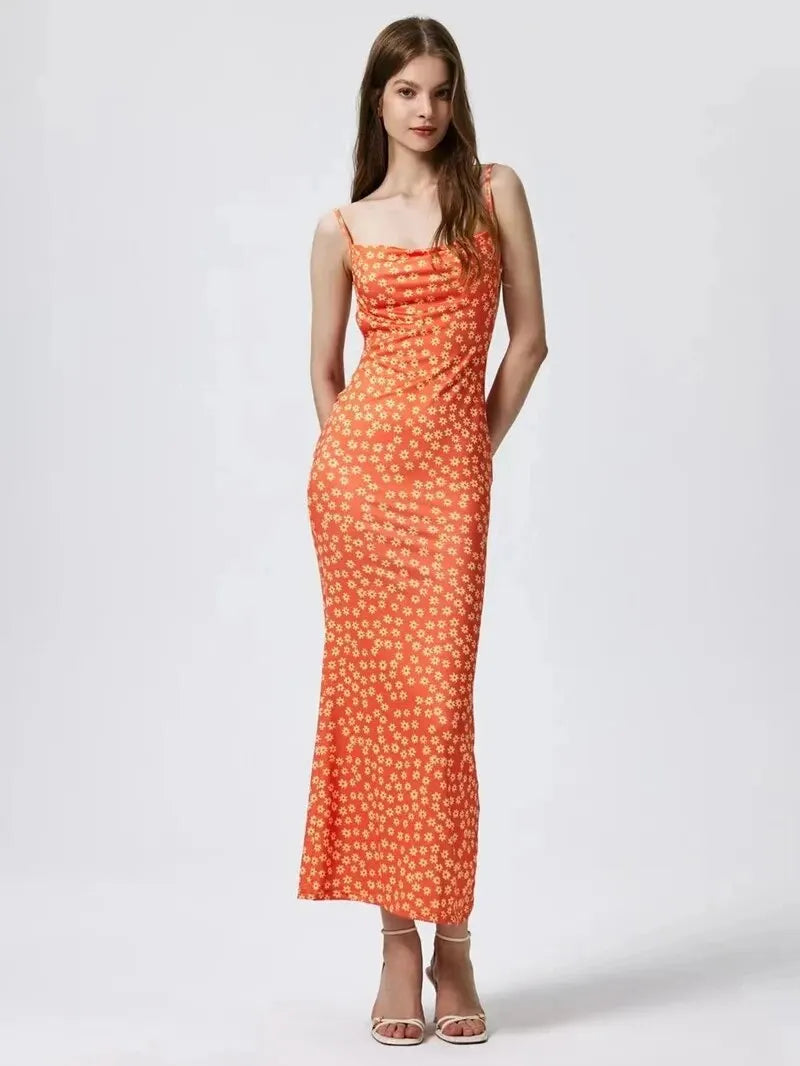 Backless Floral Slim Fit Beach Dress