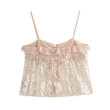 Chic Pleated Ruffle Backless Chiffon Top