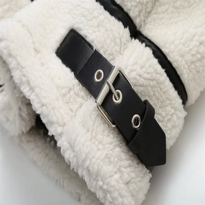 Women's Wool Contrast Color Plush Warm Jacket