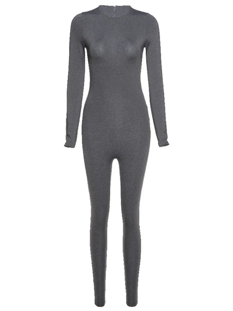Solid Long Sleeve Skiing Jumpsuit