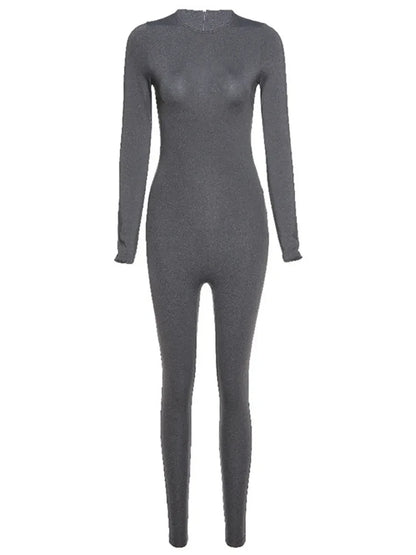 Solid Long Sleeve Skiing Jumpsuit