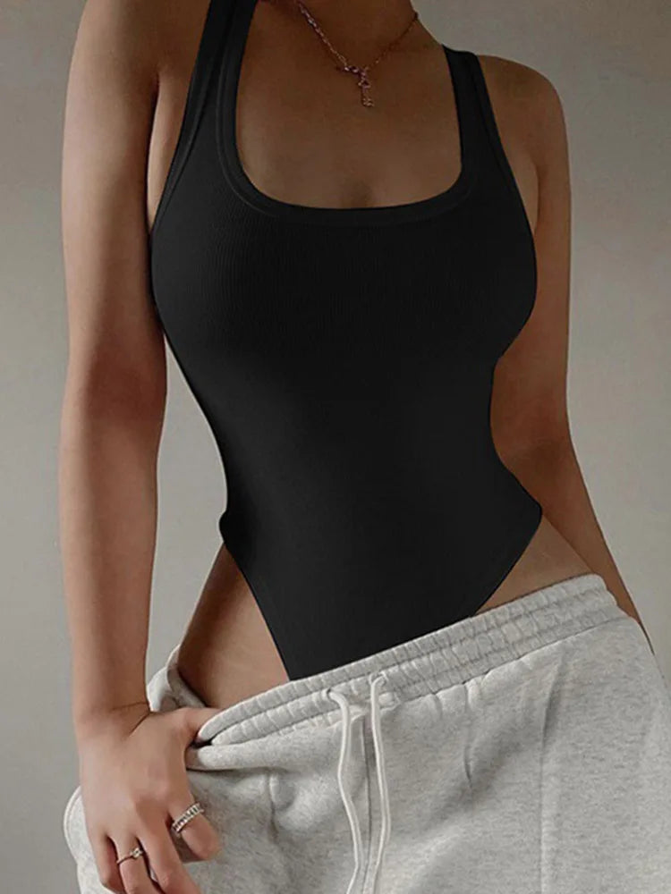 Hot Summer Sleeveless Knit Bodysuit – Sexy Off-Shoulder Clubwear