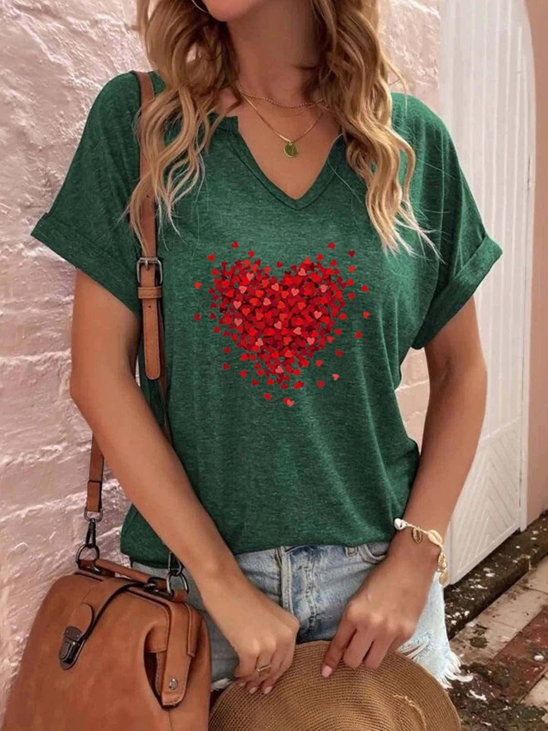 Red Love Print V-Neck T-Shirt