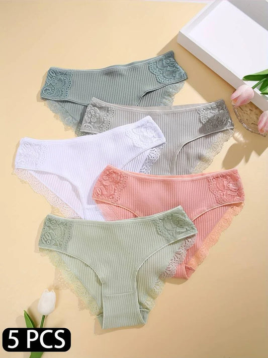 5Pcs Cotton Lace Briefs for Women