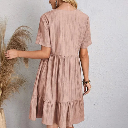 Spring V-Neck Short Sleeve Loose Waist Dress