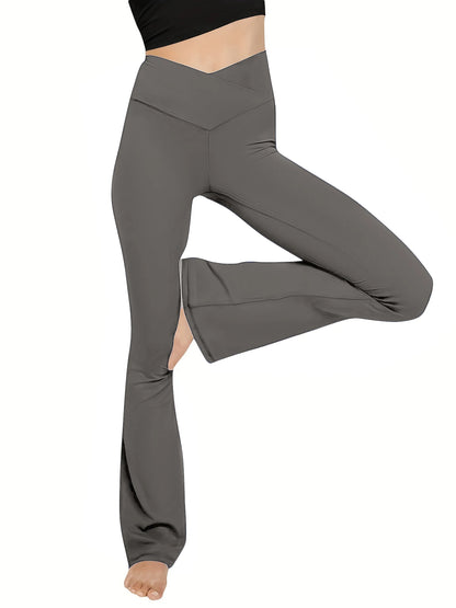 High Waist Crossover Flare Leggings – Bootcut Yoga Pants for Women