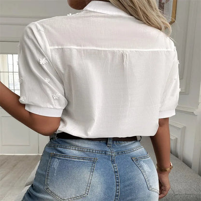 Summer Elegant Short Sleeve White Shirt