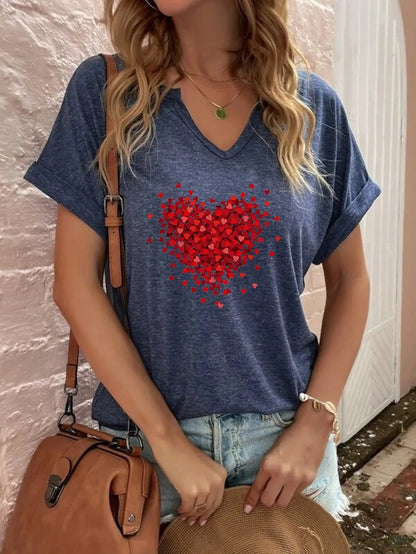 Red Love Print V-Neck T-Shirt