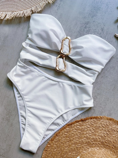 Colors Sexy Metal Rings Cut Out One-Piece Swimsuit
