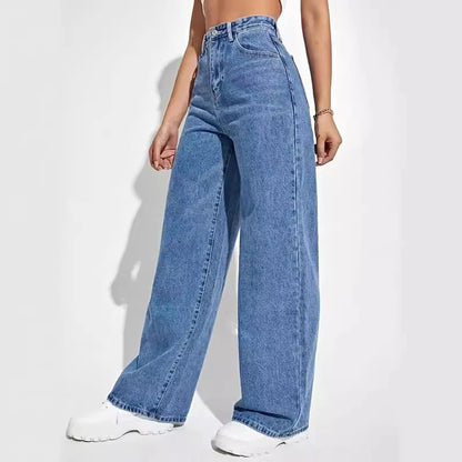 Women's Dark Blue Wide Leg Straight Jeans