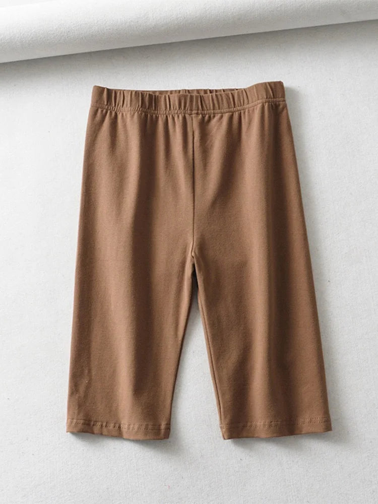 Cotton High Waist Slim Knee-Length Shorts