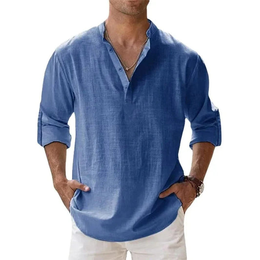 Lightweight Cotton Linen Henley Beach Shirt