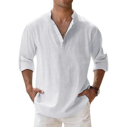 Lightweight Cotton Linen Henley Beach Shirt