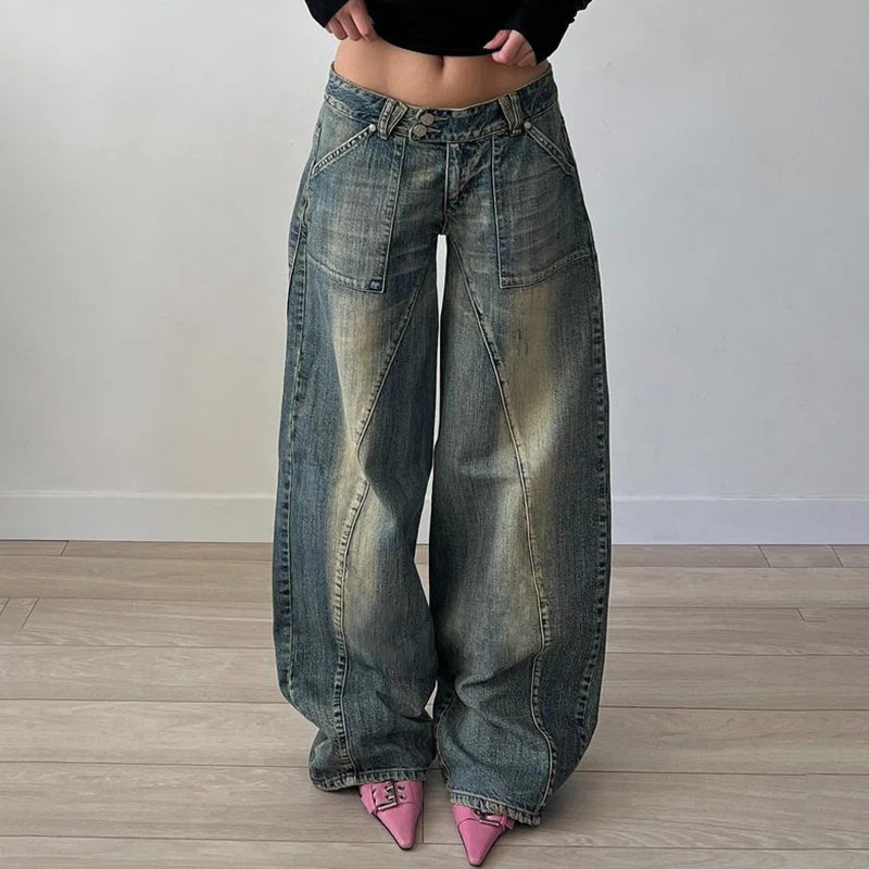 Vintage Washed Loose Fit Jeans – Women's Casual Streetwear Denim Pants