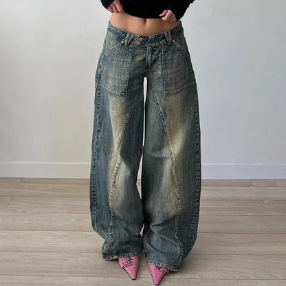 Vintage Washed Loose Fit Jeans – Women's Casual Streetwear Denim Pants