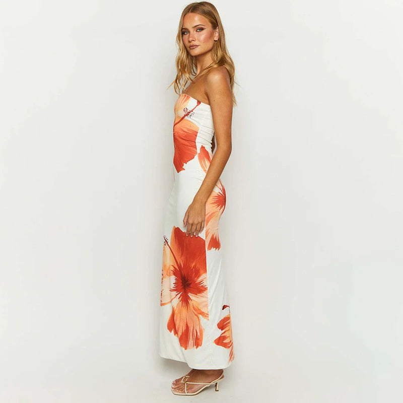 Floral Off Shoulder Slim Beach Dress