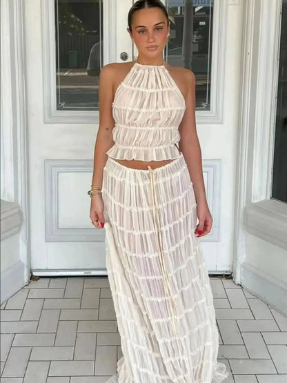Fashion Halter Neck Long Skirt Suit