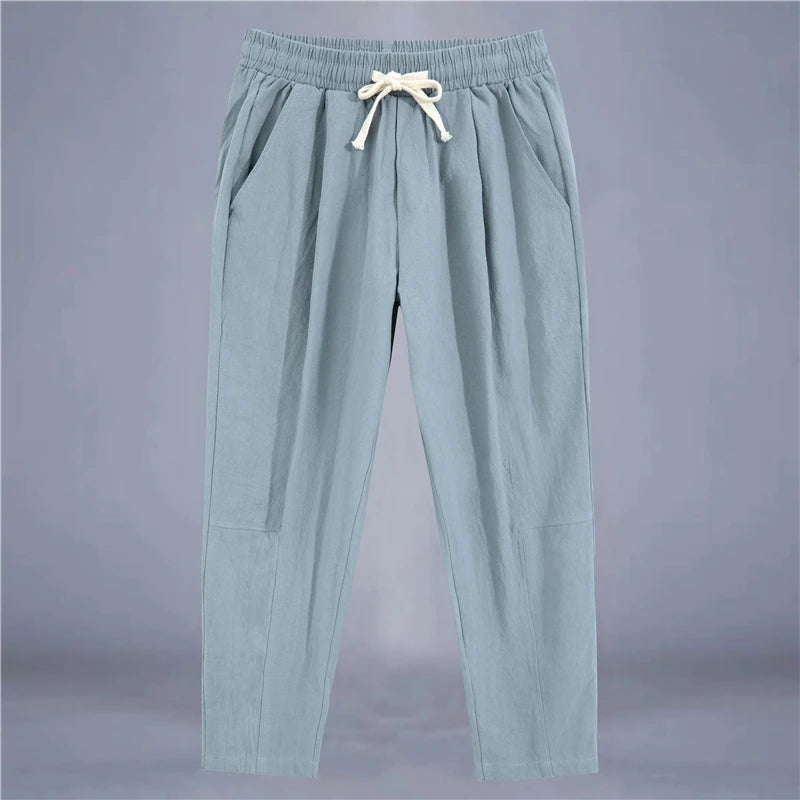 Cotton Linen Casual Drawstring Streetwear Pants