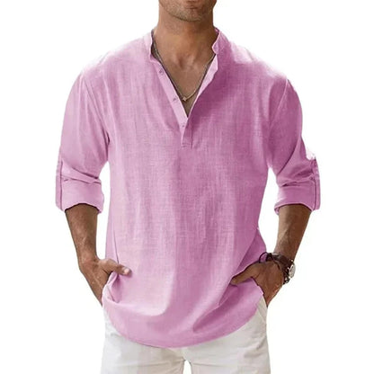Lightweight Cotton Linen Henley Beach Shirt