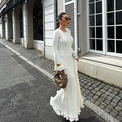 Autumn Winter Ruffles Pleated Loose Long Dress
