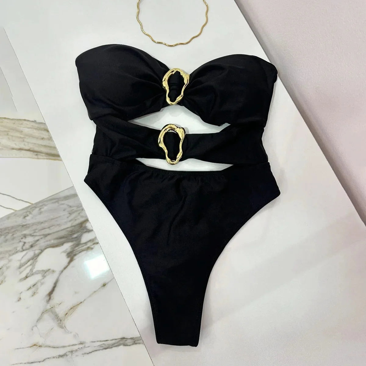 Colors Sexy Metal Rings Cut Out One-Piece Swimsuit