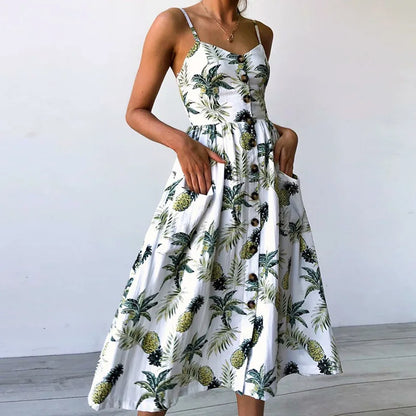 Printed Sleeveless V-Neck Summer Dress