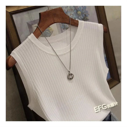 Sleeveless O-Neck Knitted Blouse