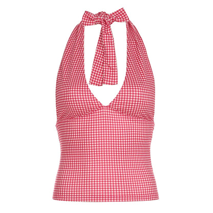 Sweet Halter Print Backless Tank Top