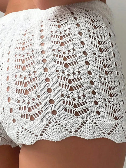 Hollow Drawstring Open Waist Knitted Shorts