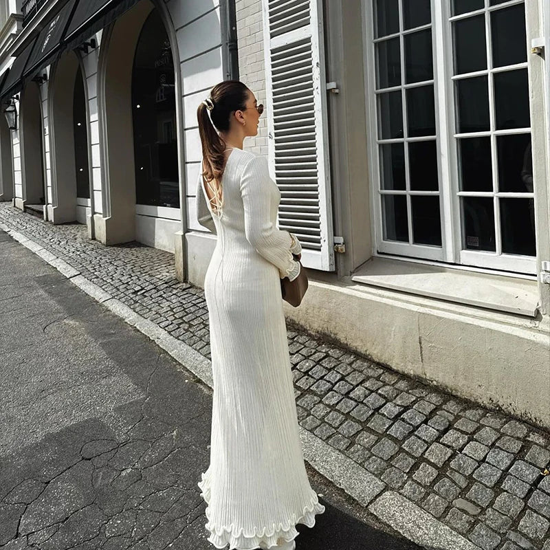 Autumn Winter Ruffles Pleated Loose Long Dress