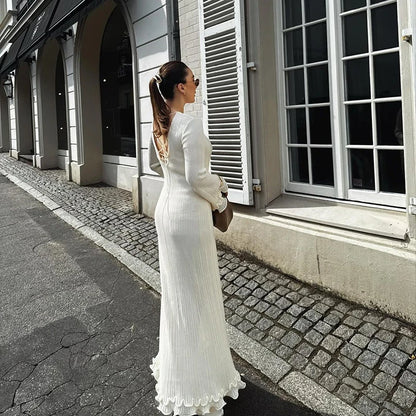 Autumn Winter Ruffles Pleated Loose Long Dress