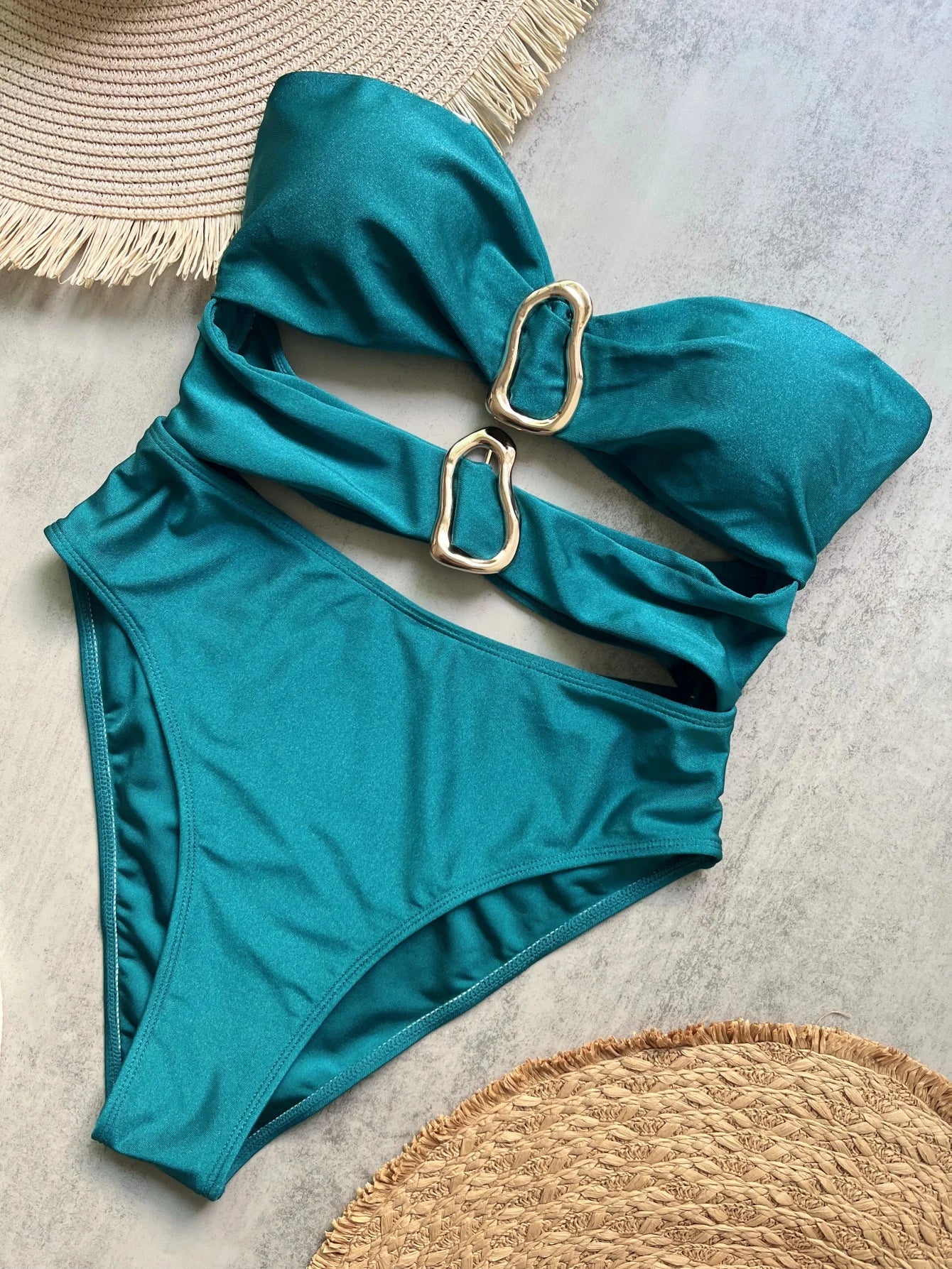 Colors Sexy Metal Rings Cut Out One-Piece Swimsuit