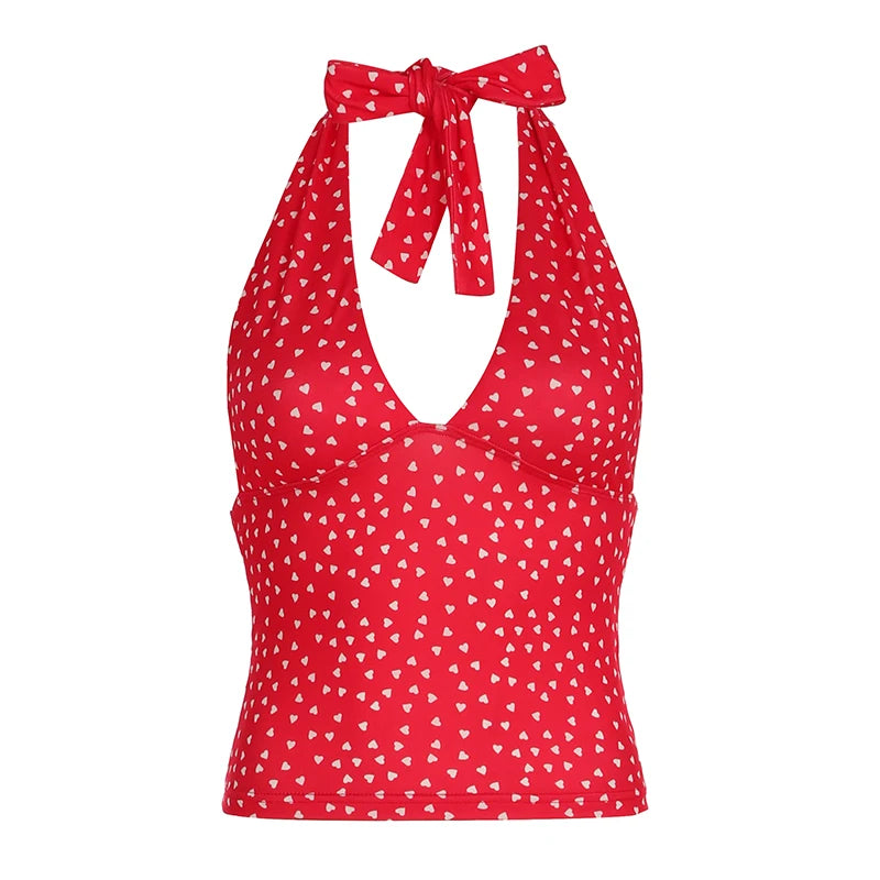 Sweet Halter Print Backless Tank Top