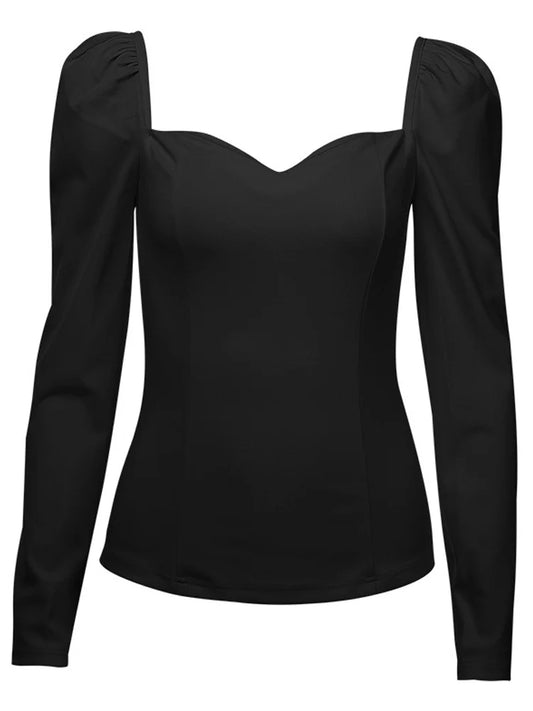 vintage square sexy small V-neck Slim blouse