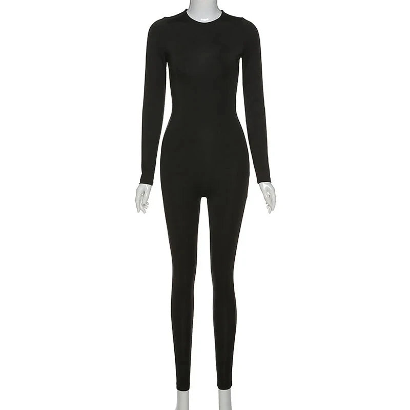 Solid Long Sleeve Skiing Jumpsuit