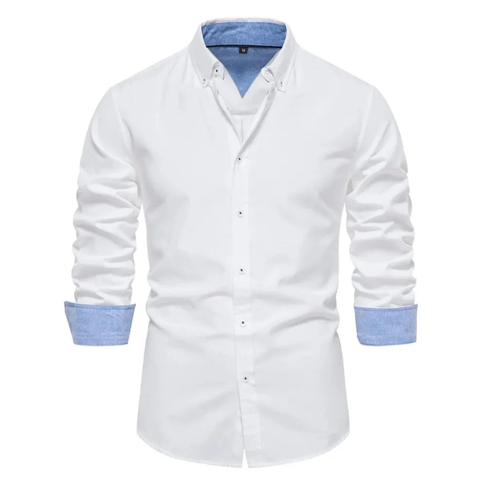 Spring Cotton Blend Oxford Button-Down Shirt