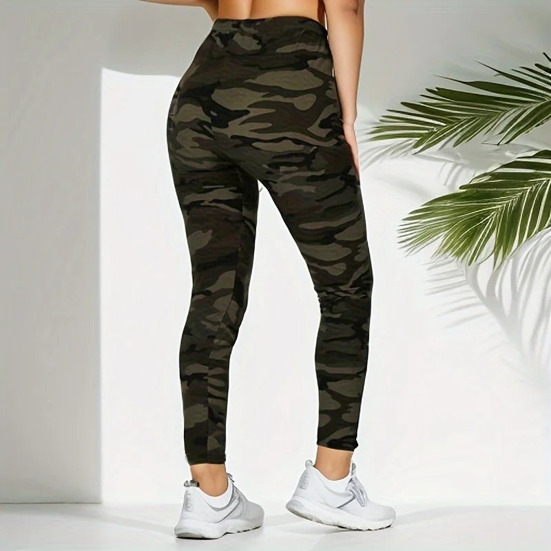 Camouflage Gray Green Tight Casual High Stretch