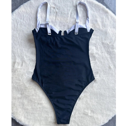 Push-Up One-Piece Swimsuit – Sexy Patchwork Monokini for Women