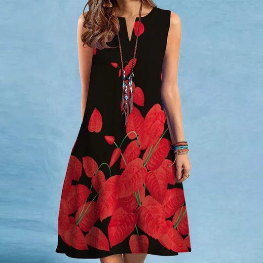 V-Neck Sleeveless Printed Flowy Dress
