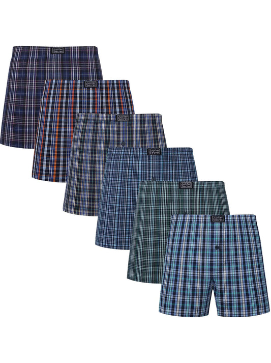 6Pcs Woven Boxer Shorts with Elastic Waistband