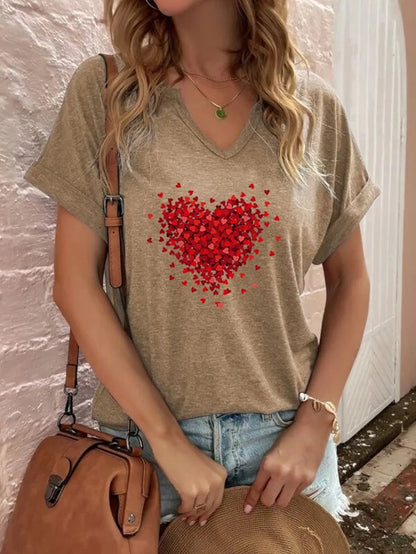 Red Love Print V-Neck T-Shirt