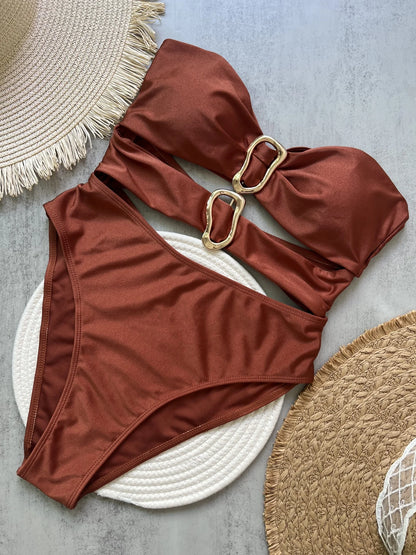 Colors Sexy Metal Rings Cut Out One-Piece Swimsuit