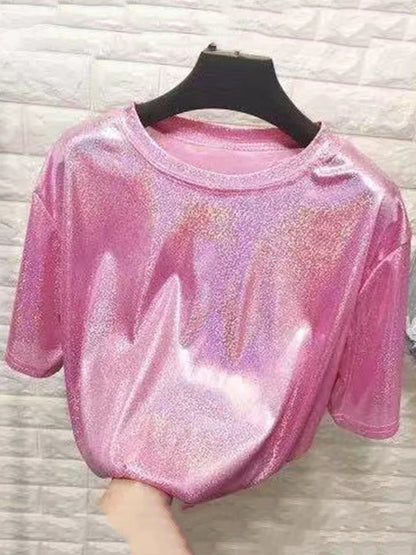 Shiny Loose Short Sleeve T-Shirt – Summer Club Aesthetic