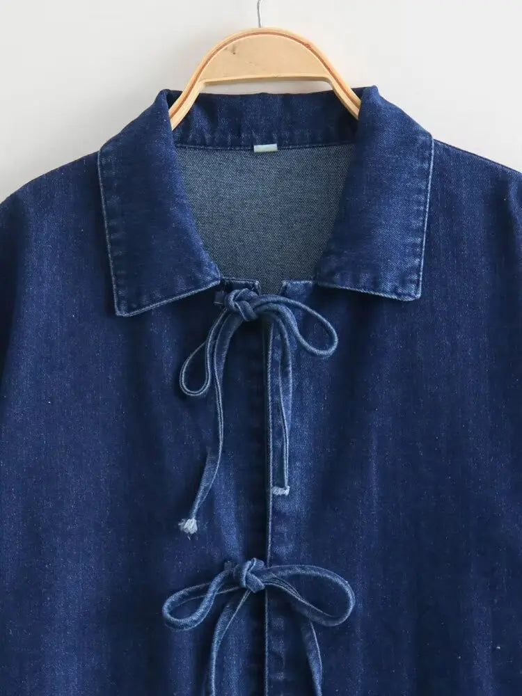 Women Fashion Lapel Collar Lace Up Blouses