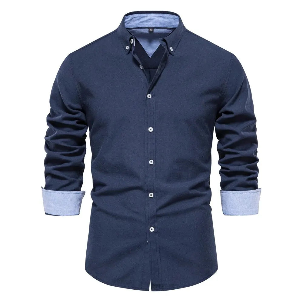 Spring Cotton Blend Oxford Button-Down Shirt