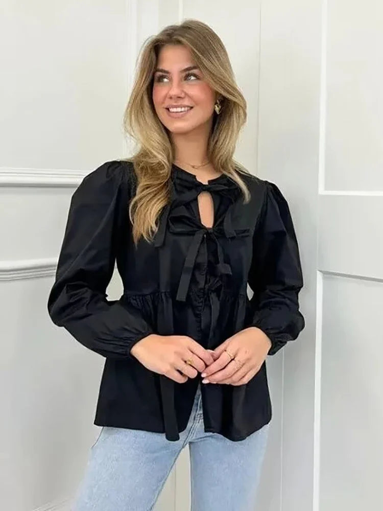 Vintage Women Puff Sleeve Loose Shirts