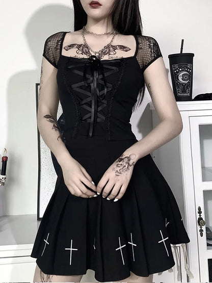Vintage Gothic Bandage Lace Mesh Tee – Sexy Streetwear Vibes