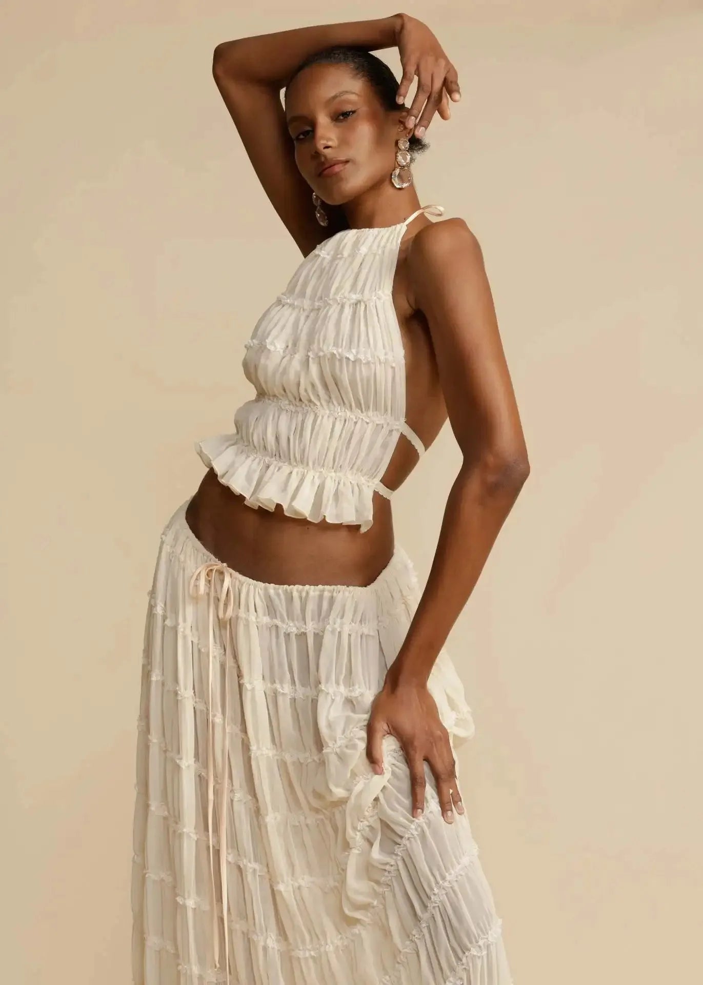 Fashion Halter Neck Long Skirt Suit