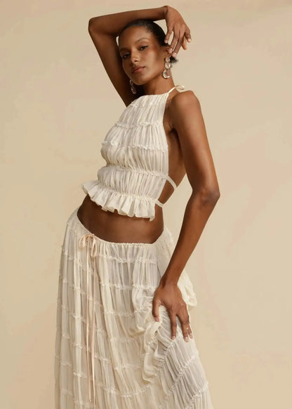 Fashion Halter Neck Long Skirt Suit