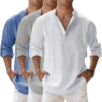 Lightweight Cotton Linen Henley Beach Shirt